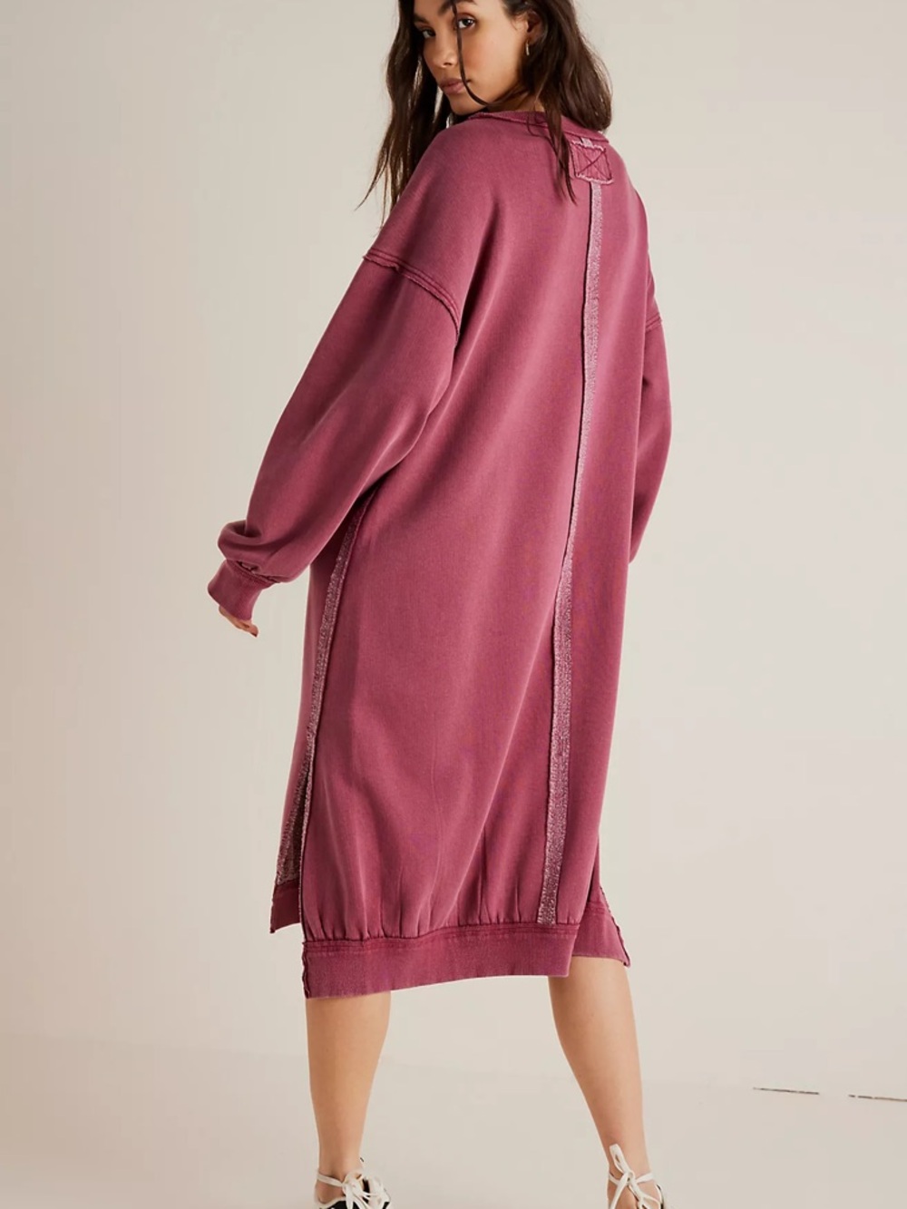 We The Free Shelli Long Tunic Midi Sweatshirt Dress Rhododendron Berry Pink Med - Picture 2 of 9